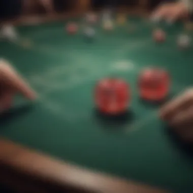 Close-up of dice being thrown on a craps table