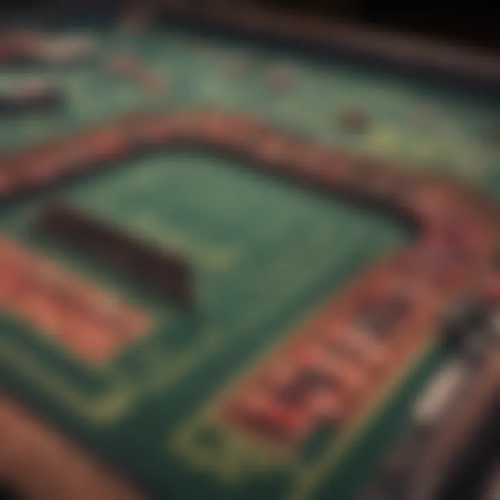 Detailed layout of a craps table highlighting betting areas