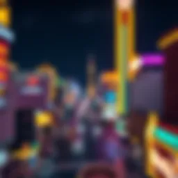 A panoramic view of Las Vegas with neon lights at night