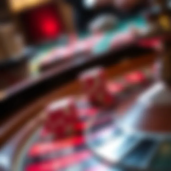 A close-up of chips on the roulette table highlighting different bets