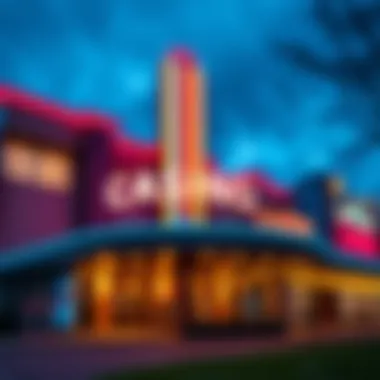 A modern Pennsylvania casino exterior showcasing vibrant neon lights.