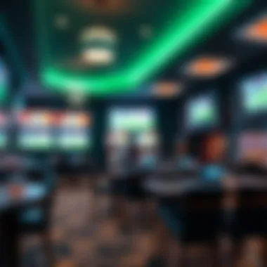 A sports betting lounge filled with screens showing live sporting events.