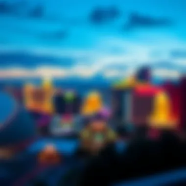 A panoramic view of Atlantic City skyline at dusk with illuminated casinos