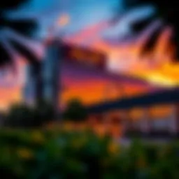 Exterior view of Harrah's St. Louis at sunset