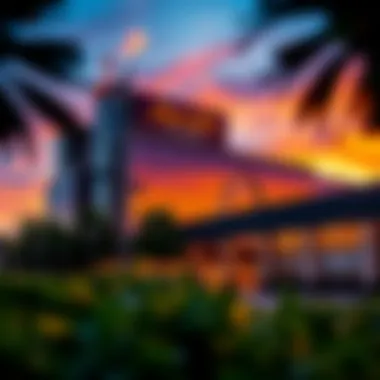 Exterior view of Harrah's St. Louis at sunset