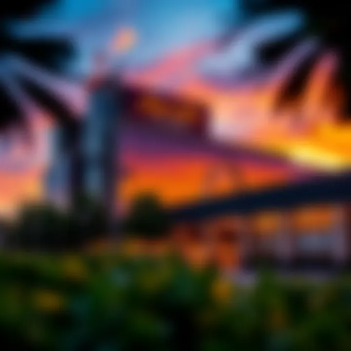 Exterior view of Harrah's St. Louis at sunset