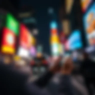 Person using Jackpocket app on a smartphone in a vibrant city setting