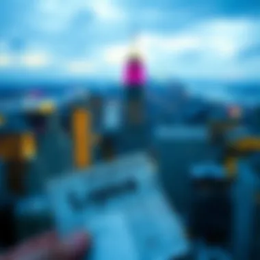 Aesthetic view of New York skyline with a lottery ticket in focus