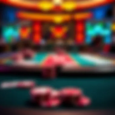 A vibrant setup of an offline poker table with cards and chips