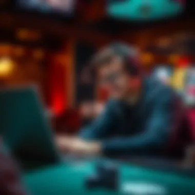 A person strategizing and analyzing their game on a laptop while playing poker online.