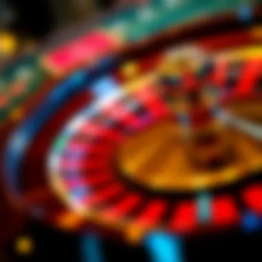 A close-up view of a roulette wheel in motion, showcasing the vibrant colors and numbers.