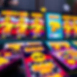 Colorful online scratch cards displayed on a digital screen