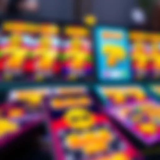 Colorful online scratch cards displayed on a digital screen