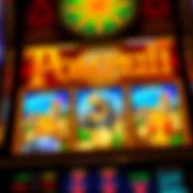 Close-up of a slot machine displaying rich graphics