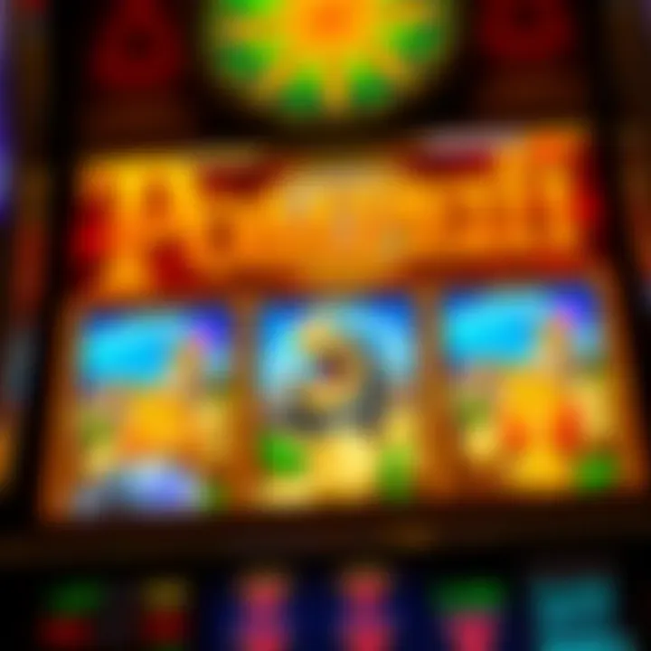 Close-up of a slot machine displaying rich graphics