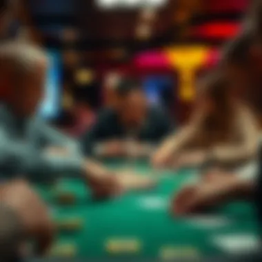A close-up view of a Poker game in session with cards being dealt