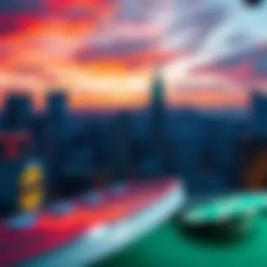 City Skyline and Online Gaming Evolution Scenic view of a city skyline representing online gaming evolution
