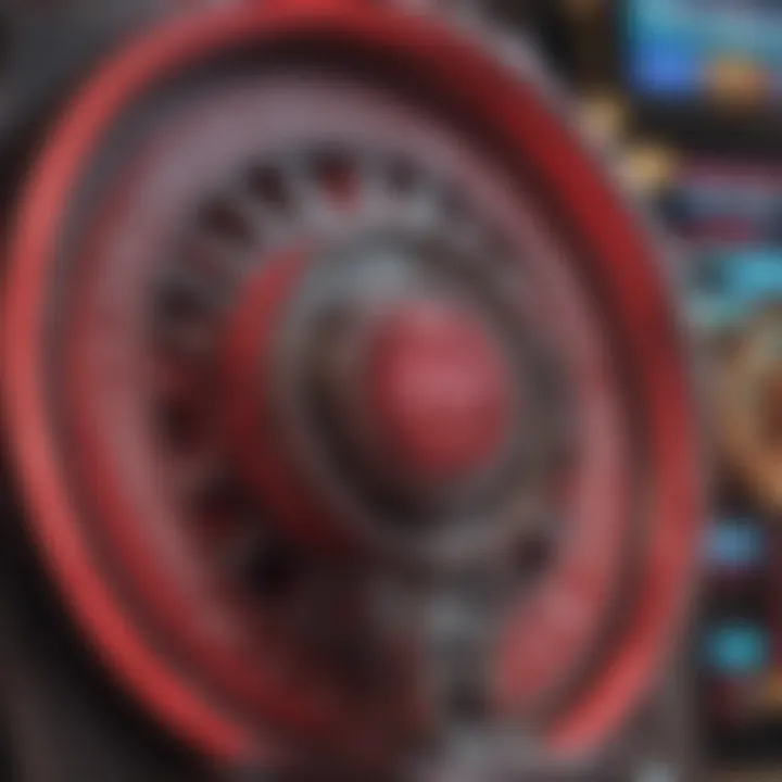 Close-up of spinning reels highlighting the gameplay mechanics of the Red Ruby Slot Machine