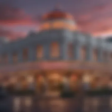 A panoramic view of the Saratoga Casino exterior showcasing its architecture and surroundings