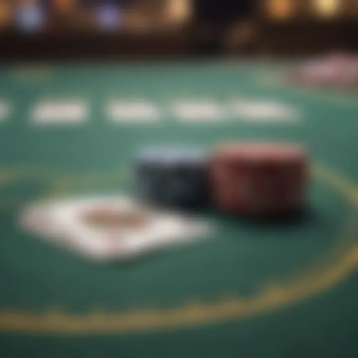 A close-up of poker chips and cards on a gaming table