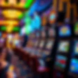 A vibrant display of various slot machines with unique themes and designs