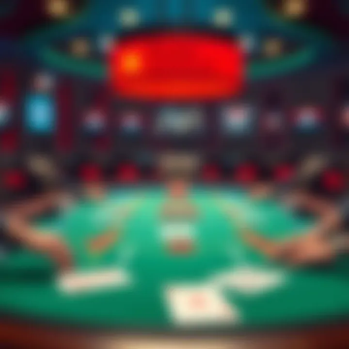 A digital poker table showing a three-way action game