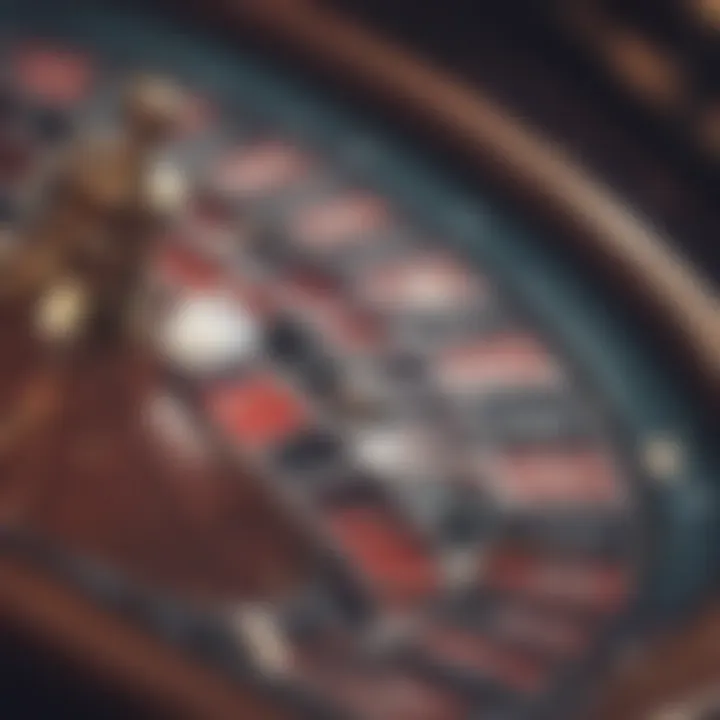 Close-up of a roulette wheel with a ball in motion