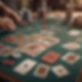 An elegant display of various card games spread out on a table, showcasing their diversity