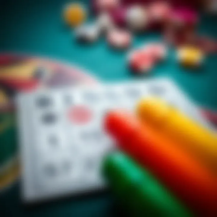 A close-up of a bingo card and colorful markers