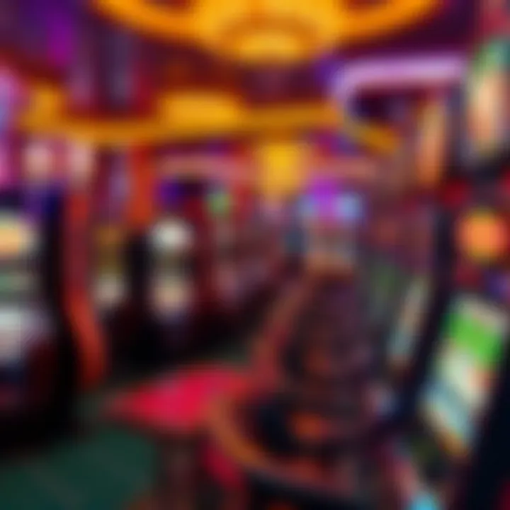 A vibrant gaming floor filled with various slot machines and card tables