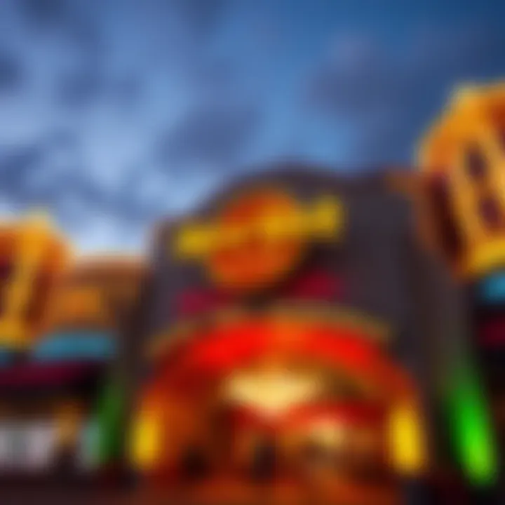 Vibrant Atmosphere of Hard Rock Casino Entrance The iconic Hard Rock Casino entrance, showcasing its vibrant atmosphere and unique architecture.