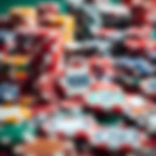 A diverse assortment of casino chips showcasing their colors and designs
