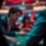 A tense gambling scene depicting intense focus and strategy