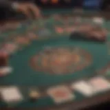 Intricate layout of a poker table showcasing chips and cards