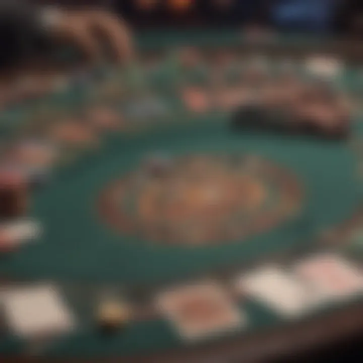 Intricate layout of a poker table showcasing chips and cards