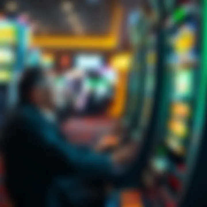 Player engaged with a slot machine, focused on gameplay