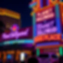 Exterior view of Planet Hollywood showcasing vibrant neon lights and signage