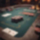 Overview of Omaha poker table with cards and chips