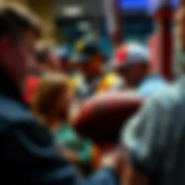 Fans admiring sports memorabilia at a collectibles event