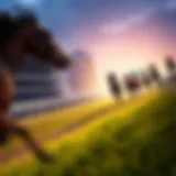 Horse racing action with horses approaching the finish line