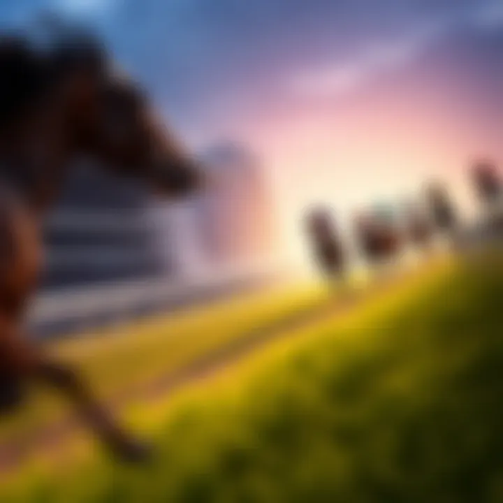 Dynamic Finish Line in Horse Racing Horse racing action with horses approaching the finish line