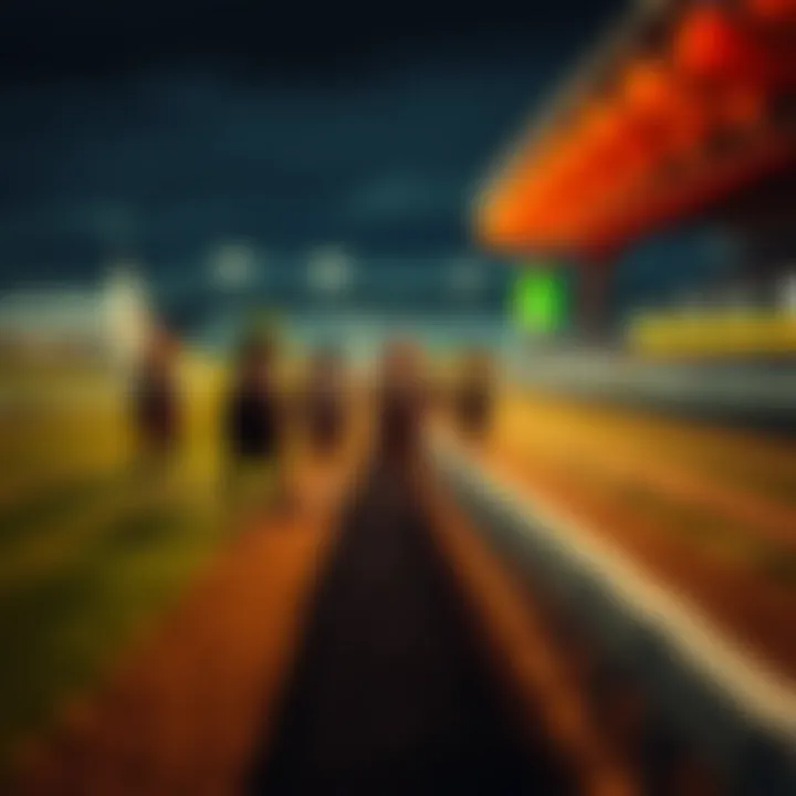 Thrilling Action on the Racetrack Overview of a racetrack showcasing horses racing